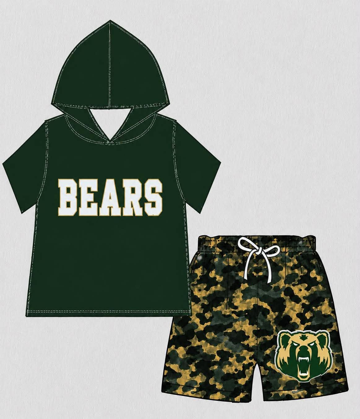 custom moq 5 mix size BAMA03 Baby Kids Short Sleeve Hooded Top Camouflage Shorts Two Piece Casual Outfit