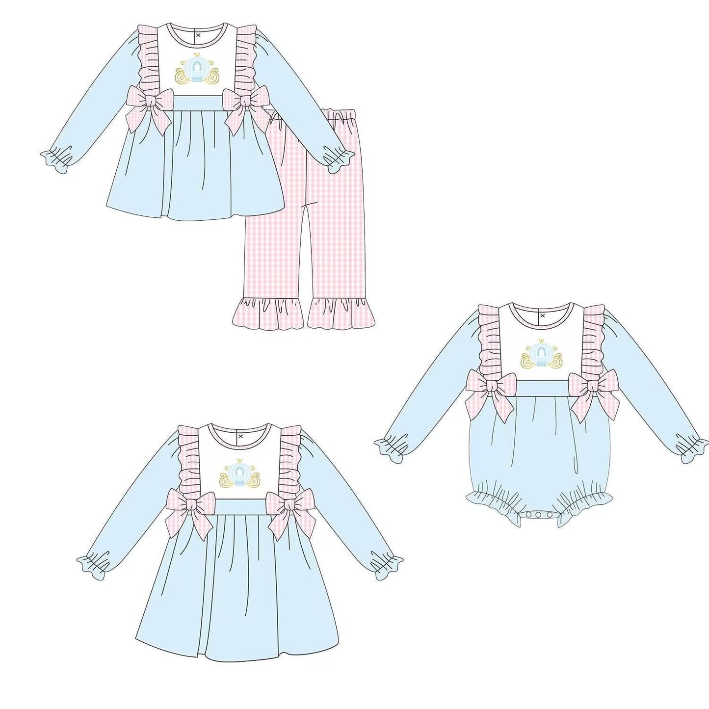 Custom moq 5 each style eta 6-7weeks baby girl clothes blue long sleeve pants sets and romper and dress -25.8.14