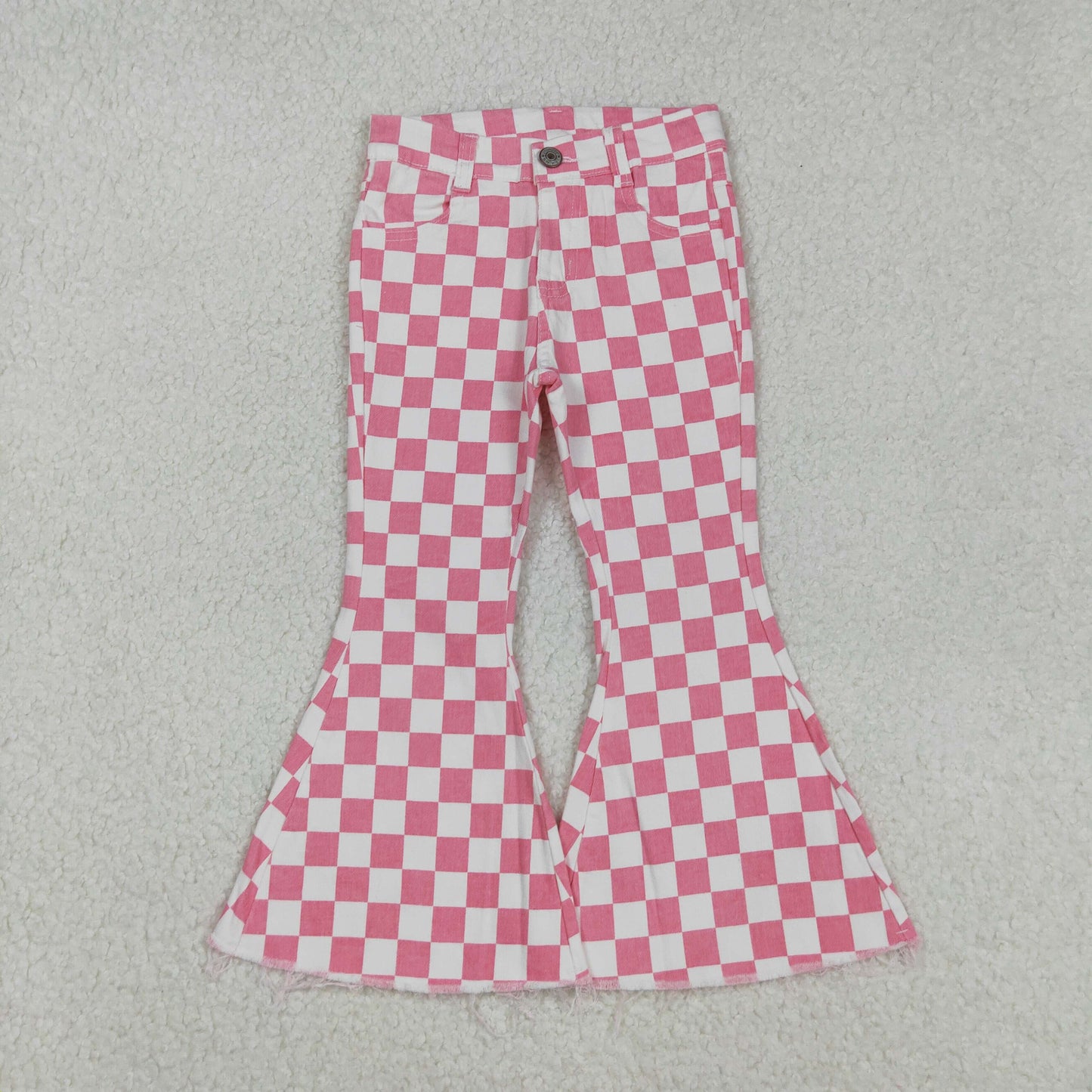 RTS NO MOQ（In Stock) P0348 Pink and white plaid denim trousers