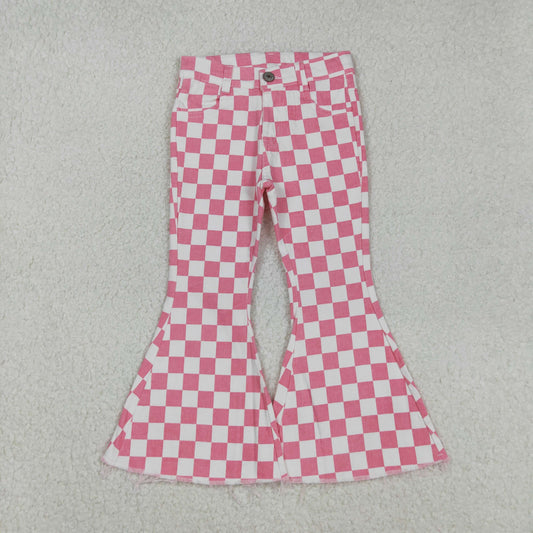 RTS NO MOQ（In Stock) P0348 Pink and white plaid denim trousers