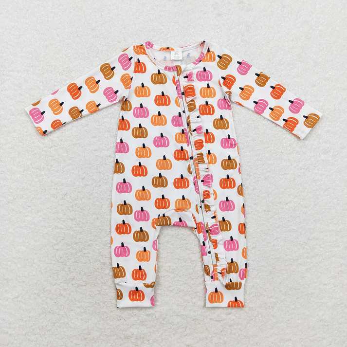 RTS NO MOQ Baby boy girl clothes halloween pumpkin long Sleeve Romper Mixed Sizes