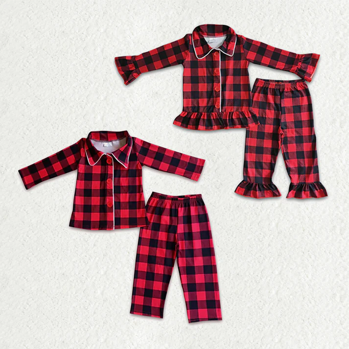 RTS NO MOQ sibling baby boys girl clothes button long sleeve Clothes pants pajamas Sets