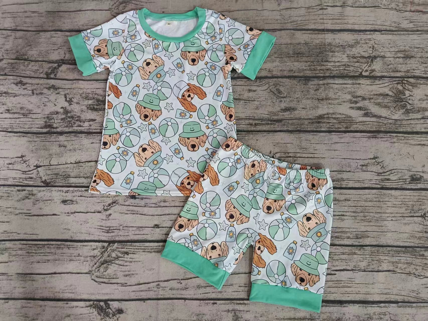 Summer Boys Pajamas Circus Green Suit