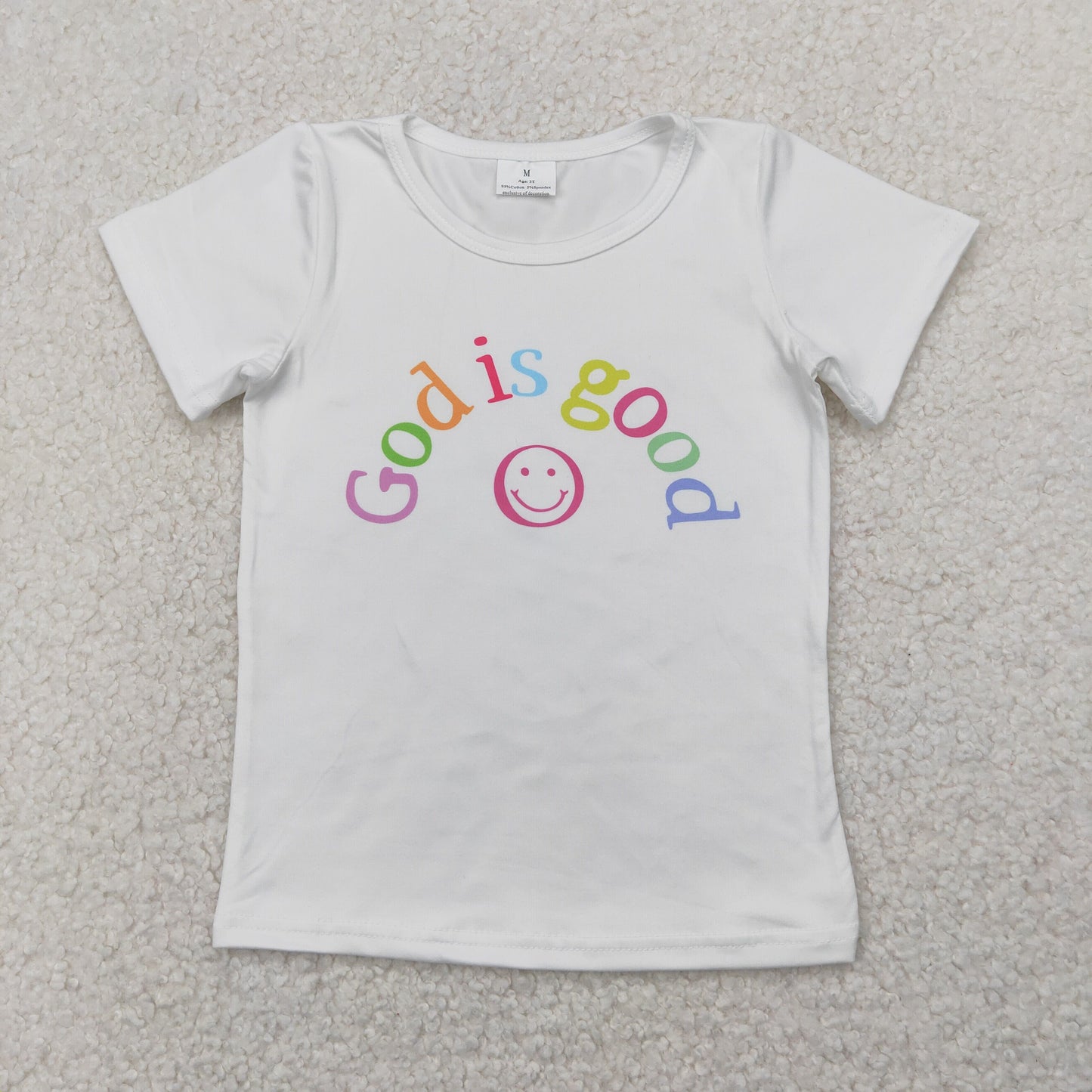 RTS NO MOQ GT0958 God is good smiley face white short-sleeved top