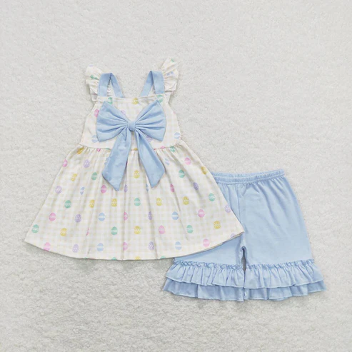 RTS no moq baby girls easter Short Sleeve Shorts sets dress romper