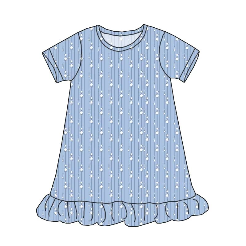 Custom moq 5 each style eta 6-7weeks milk silk baby girls summer blue short sleeves dresses-25.7.26