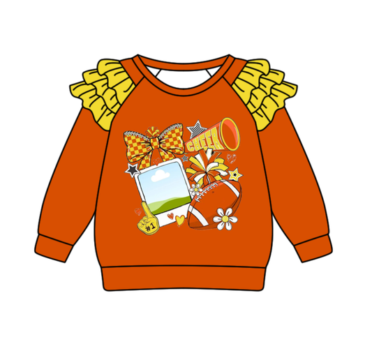 Custom moq 8 mix size milk silk summer team baby girls clothes dark orange long sleeve top-25.9.24