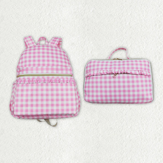 RTS NO MOQ baby girl clothes pink and white plaid Backpack and lunch box