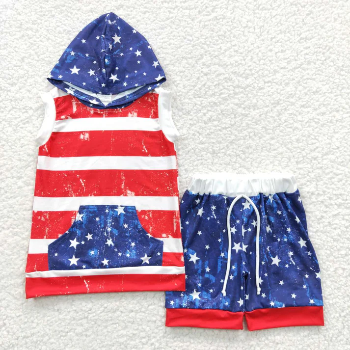 RTS NO MOQ Baby boy clothes 4th of july USA Short Sleeve shorts Suit