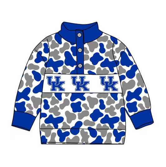 Custom moq 8 mix size milk silk summer team baby boys clothes camouflage blue long sleeve top-25.9.22
