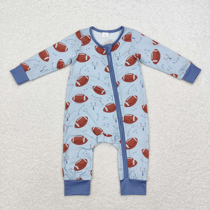 RTS NO MOQ Baby Infant Toddler Football Zip Bamboo Rompers