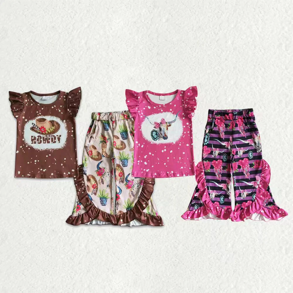 RTS NO MOQ Sibling Baby girls clothes western short-sleeved trousers suits
