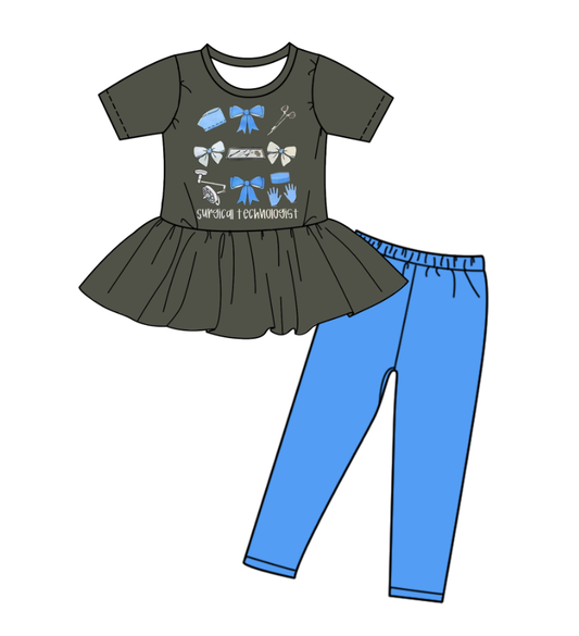 Custom moq 5 each style eta 6-7weeks baby girl clothes bow gray blue short sleeve pants sets-25.8.26