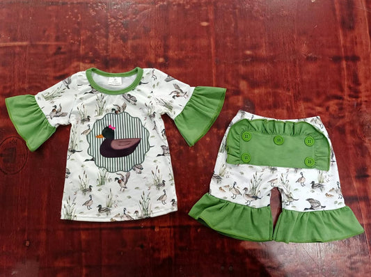 custom moq 5 eta 4-6weeks summer baby girls clothes duck green short sleeve shorts sets