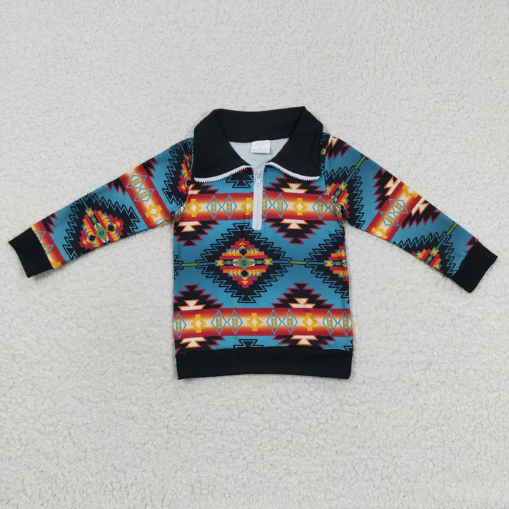 RTS NO MOQ Sibling Baby kid clothes geometric pullover long sleeve tops