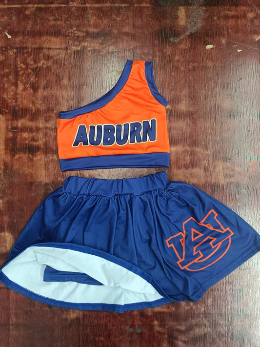 Custom moq 3 eta 6-7weeks baby girl clothes team orange and blue sleeveless skirts dress sets