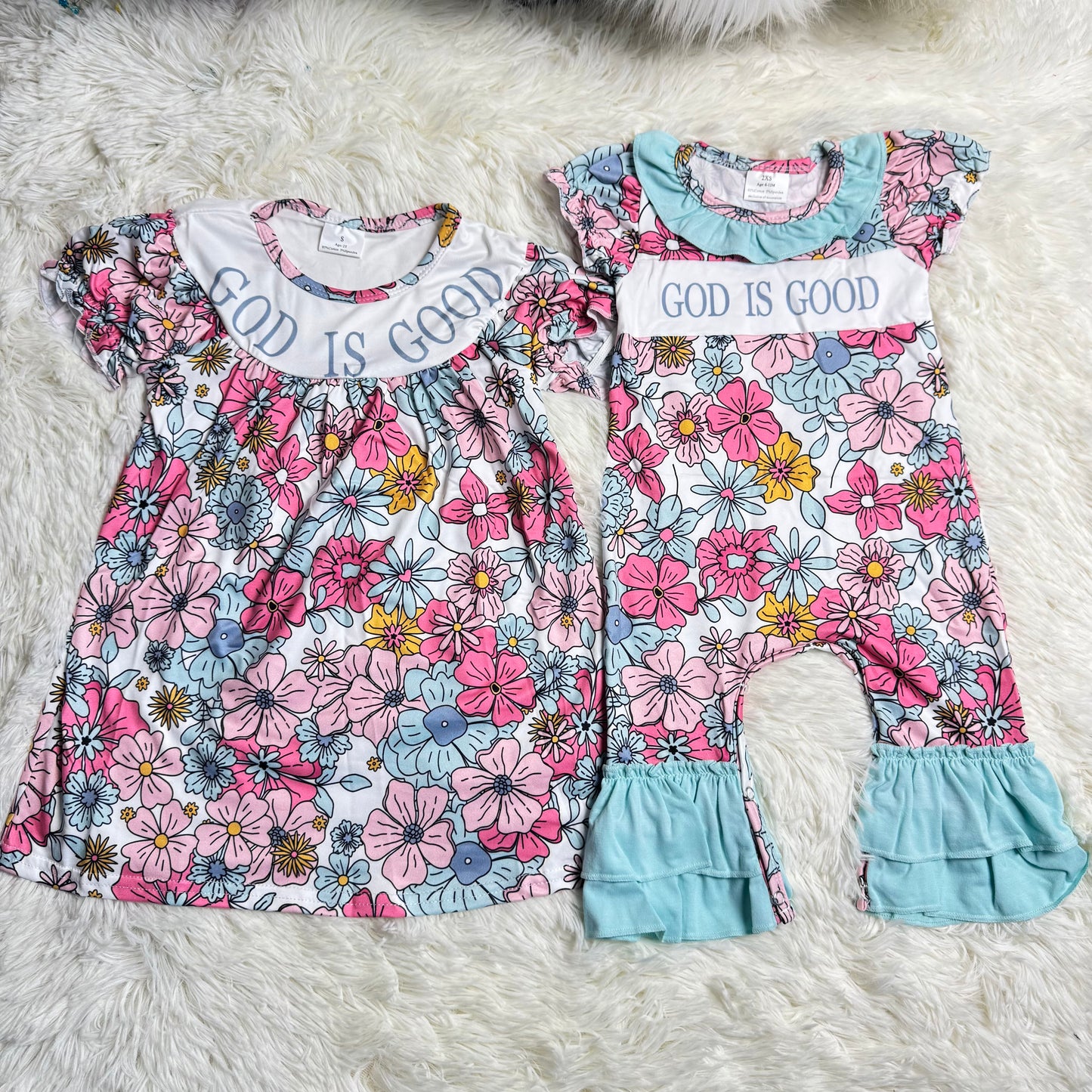 RTS NO MOQ Sibling baby Girls clothes Sky Blue Short Sleeve Dress and dress