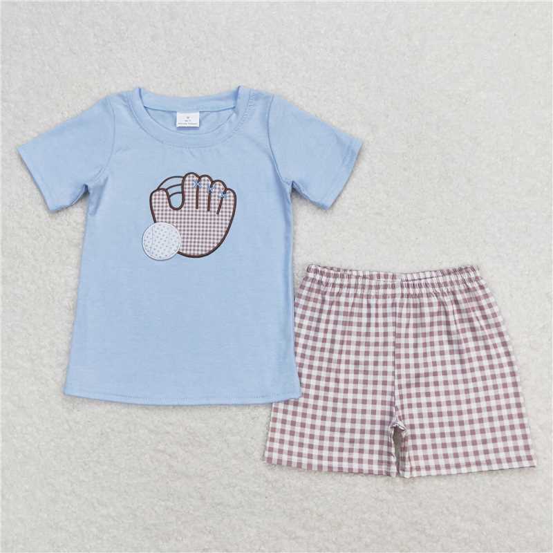 RTS NO MOQ Embroidery baseball short-sleeved shorts suit & short-sleeved sets and romper