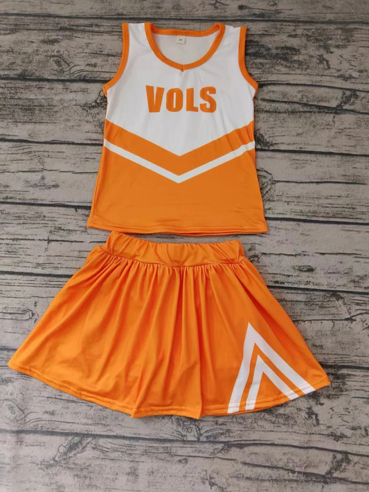 Custom moq 5 each style eta 6-7weeks baby girl clothes team orange sleeveless skirts sets-25.8.6