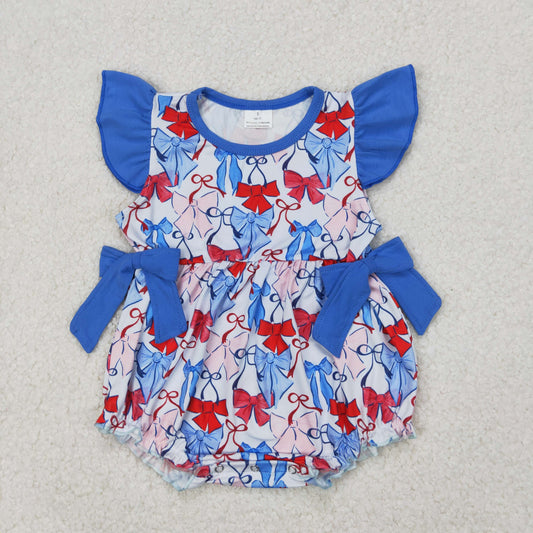 RTS NO MOQ ETA 5/7days arrived SR2954 National Day Bow Pattern Blue Lace Flying Sleeve Vest Bodysuit