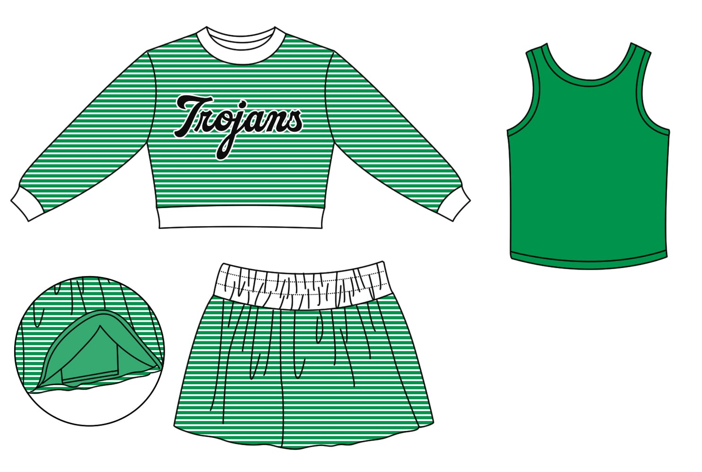 custom moq 5 mix size LYWD01 Baby Girls Long Sleeve Crew Neck Top Solid Tank Top And Skort Team Stripe Three Piece Outfit
