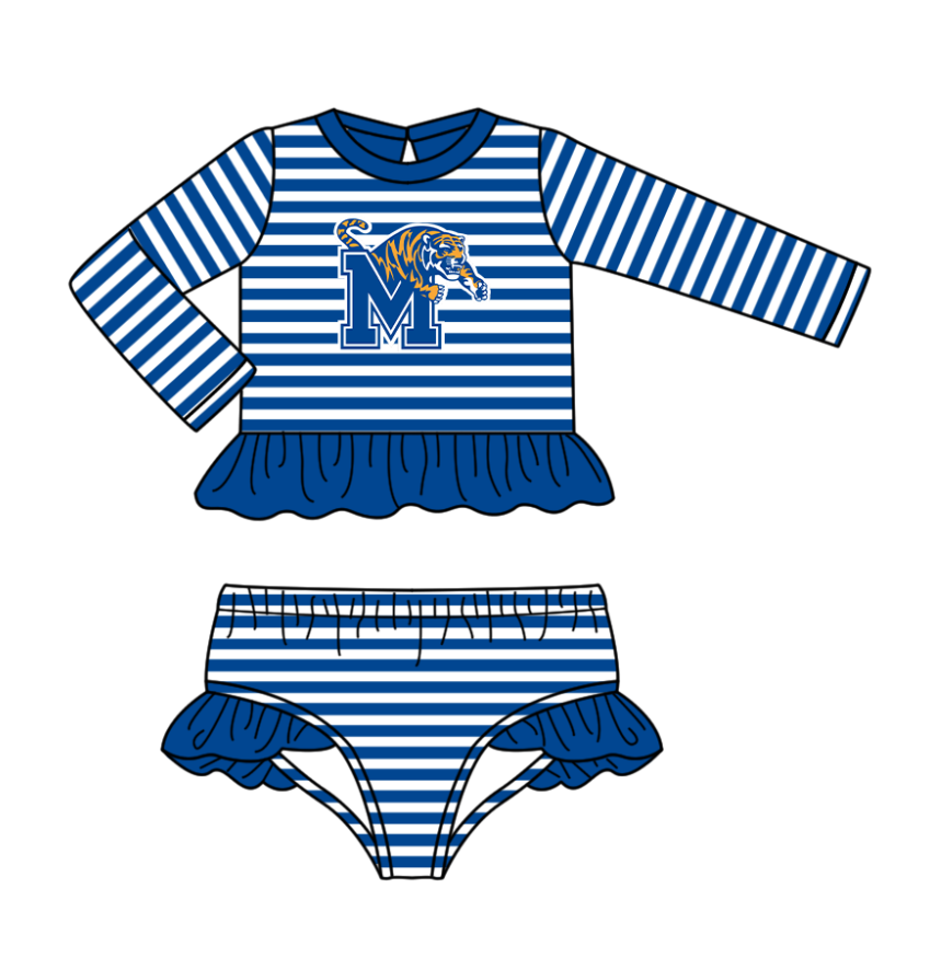 Custom moq 5 mix size milk silk summer teams baby girl clothes blue long sleeve swimsuit