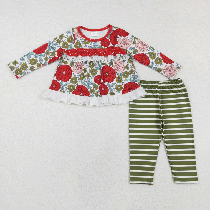 RTS NO MOQ Sibling baby girl clothes floral long sleeve pants Sets