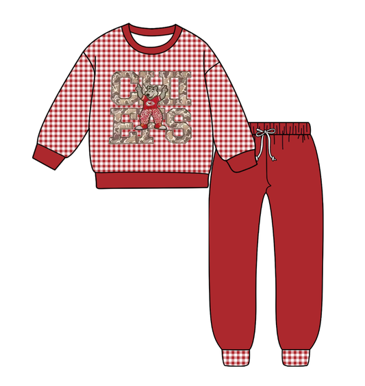 Custom moq 5 mix size milk silk summer teams baby boy clothes brick red long sleeve pants sets-25.9.9