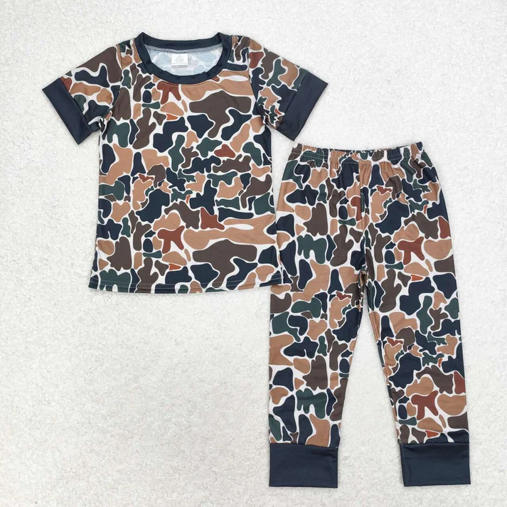 RTS NO MOQ Baby Boys Dark Camouflage Short Sleeve Pants Set