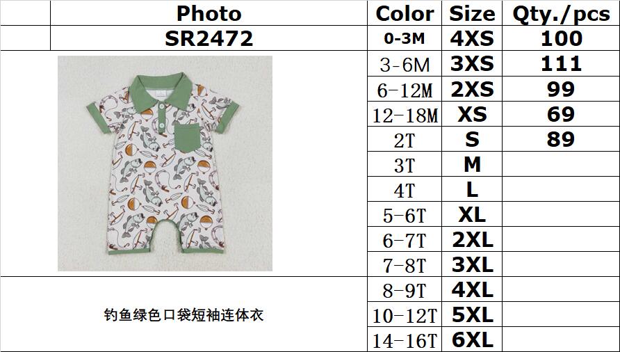 RTS NO MOQ ETA 5/7days arrived SR2472 Fishing green pocket short-sleeved jumpsuit