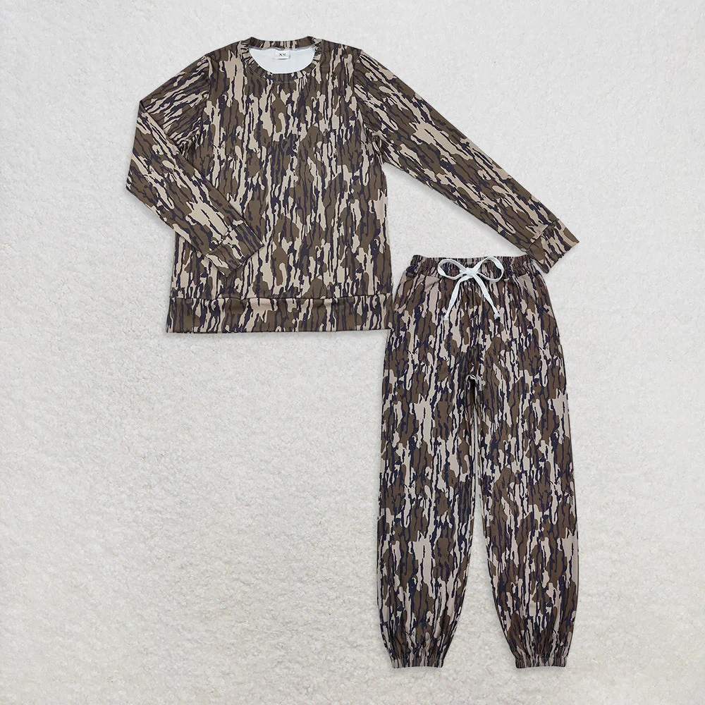 RTS NO MOQ Sibling adult Women's brown, green, and beige camouflage yoga long-sleeved top pants sets