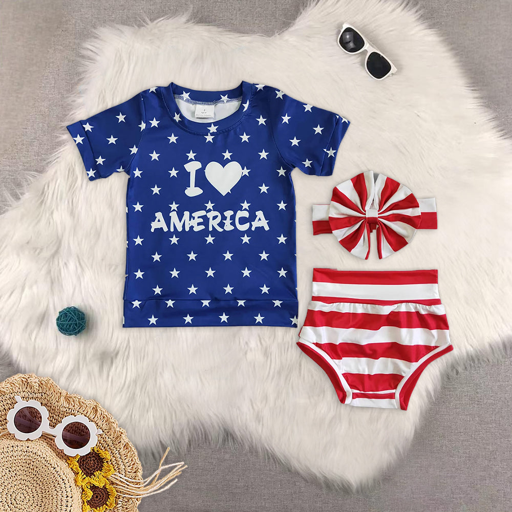 RTS NO MOQ baby girls clothes 4th of july short sleeve briefs sets