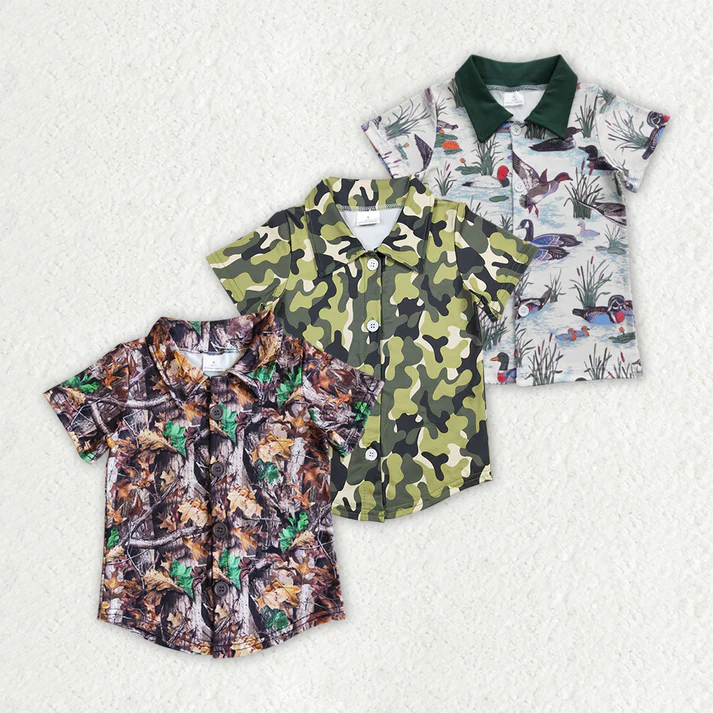 RTS NO MOQ baby boys clothes camouflage duck short-sleeved tops