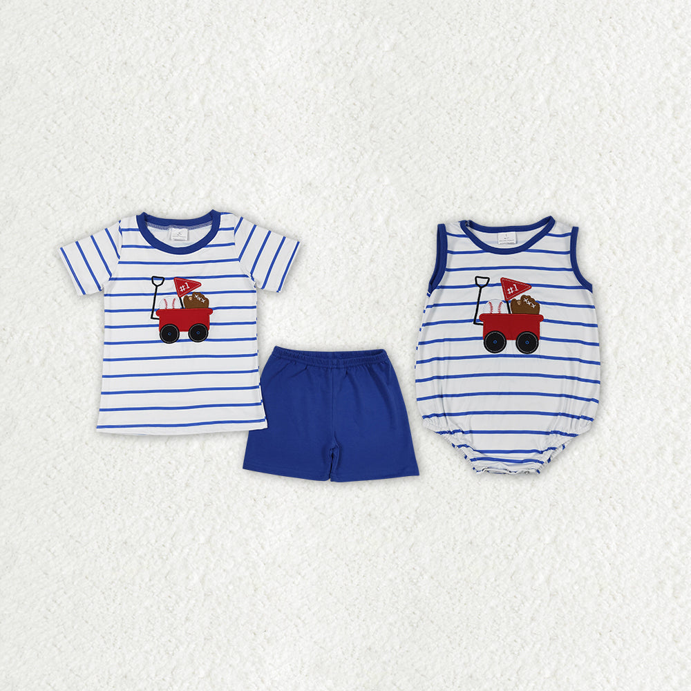 RTS NO MOQ baby girls clothes Embroidery baseball Rompers Clothes Sets