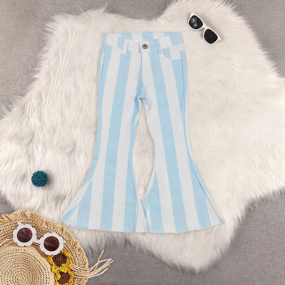 RTS NO MOQ Baby Girls Clothes striped Jeans: Flared & Ripped