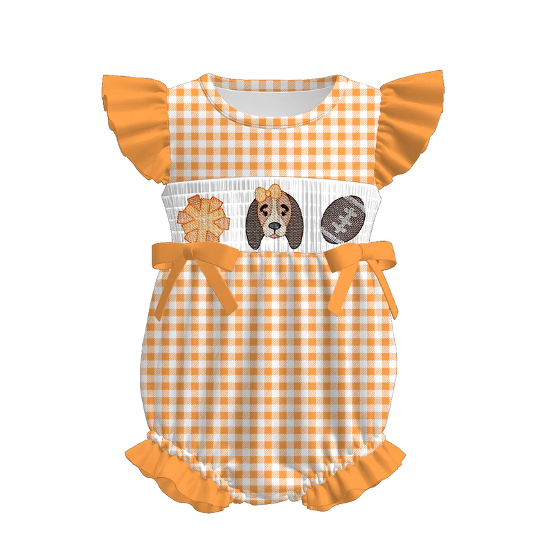 Custom summer teams baby girls clothes team orange short sleeve shorts sets dress romper-25.7.15