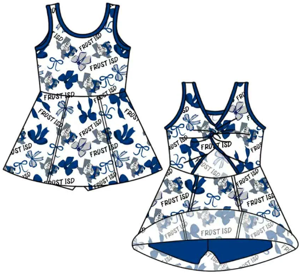 NB010623 Baby Girls Bow Team Sleeveless Yoga Skort Knee Length Dresses