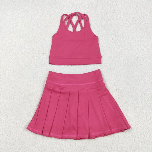 RTS NO MOQ GT1010+GLK0079 Pure rose red camisole yoga top skirt sets