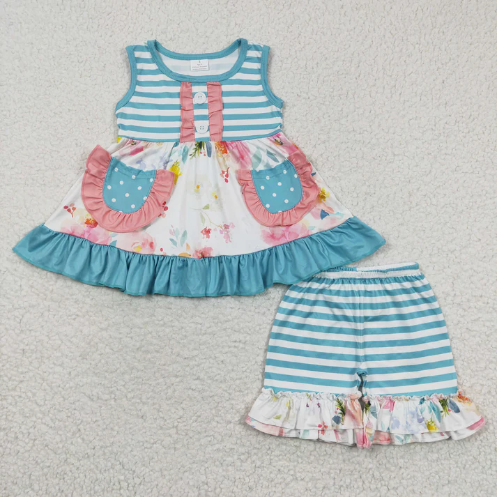Sibling Baby Girls clothes Flowers Summer Sibling Sister Clothes Sets