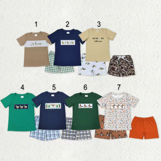 RTS NO MOQ Sibling baby boy clothes embroidery duck short-sleeved shorts suits