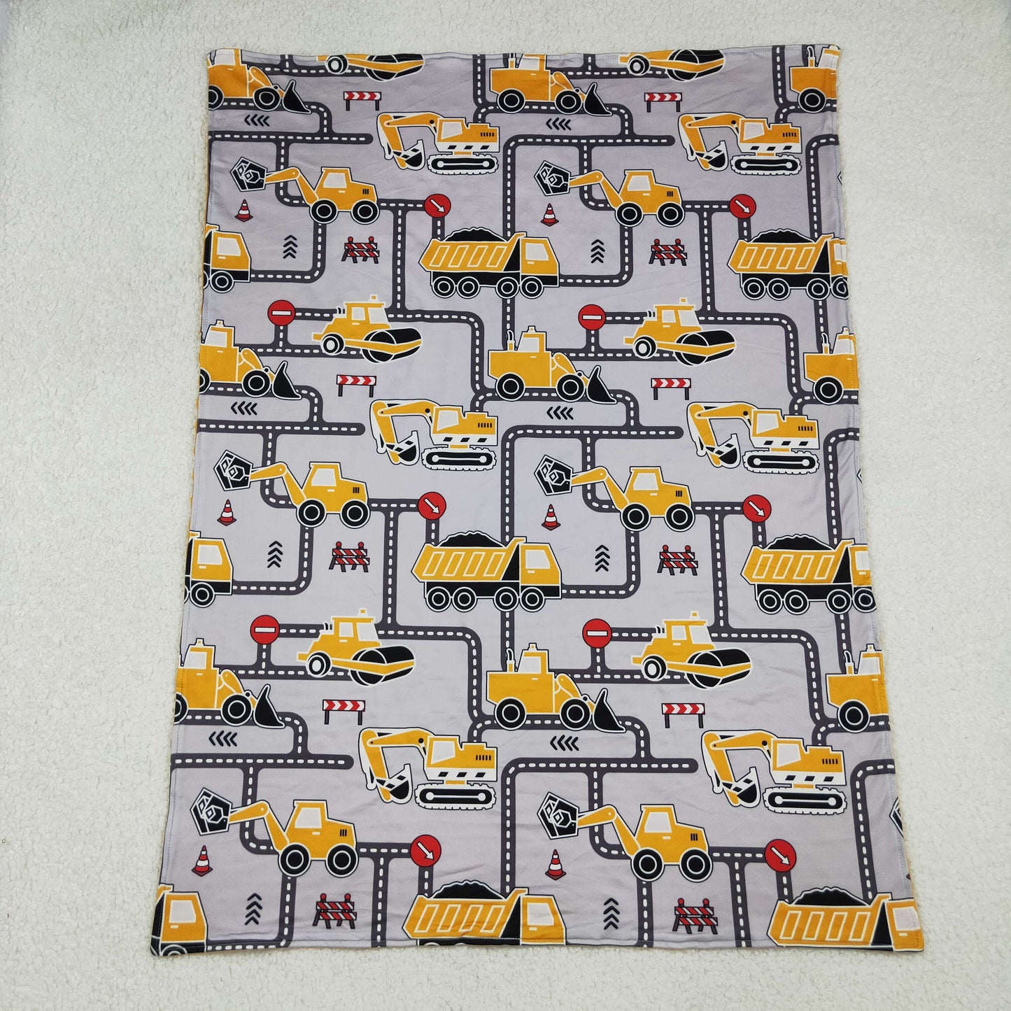 RTS NO MOQ（In Stock) BL0199 Truck Engineering Vehicle Yellow Grey Baby Blanket