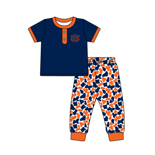 Custom moq 5 mix size milk silk summer teams baby boys clothes camouflage navy blue short sleeve pants sets-25.11.25