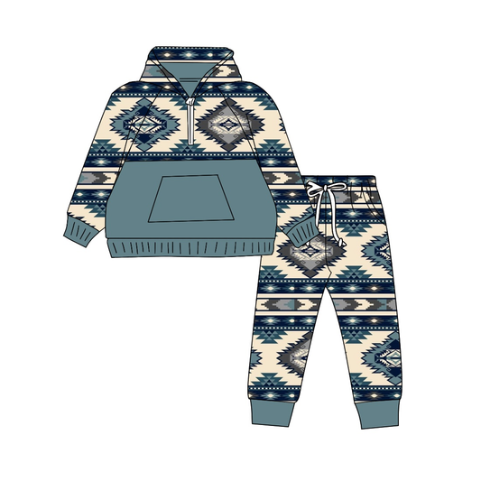 Custom moq 5 each style eta 6-7weeks baby boy clothes geometric hooded long sleeve pants sets-25.8.5
