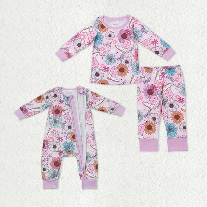 RTS NO MOQ Sibling Baby girls clothes floral boots long-sleeved trousers suit & rompers