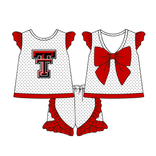 Custom moq 5 mix size milk silk eta 6-8weeks summer teams baby girls clothes team red short sleeve shorts sets-25.7.23