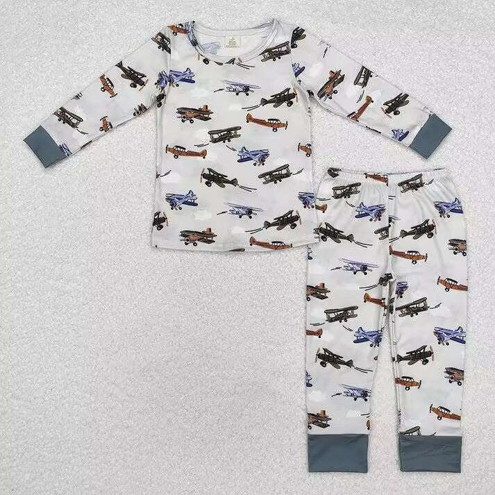 RTS NO MOQ  Military Fighter Print Grey Long Sleeve Suit & Long Sleeve Zipper Romper