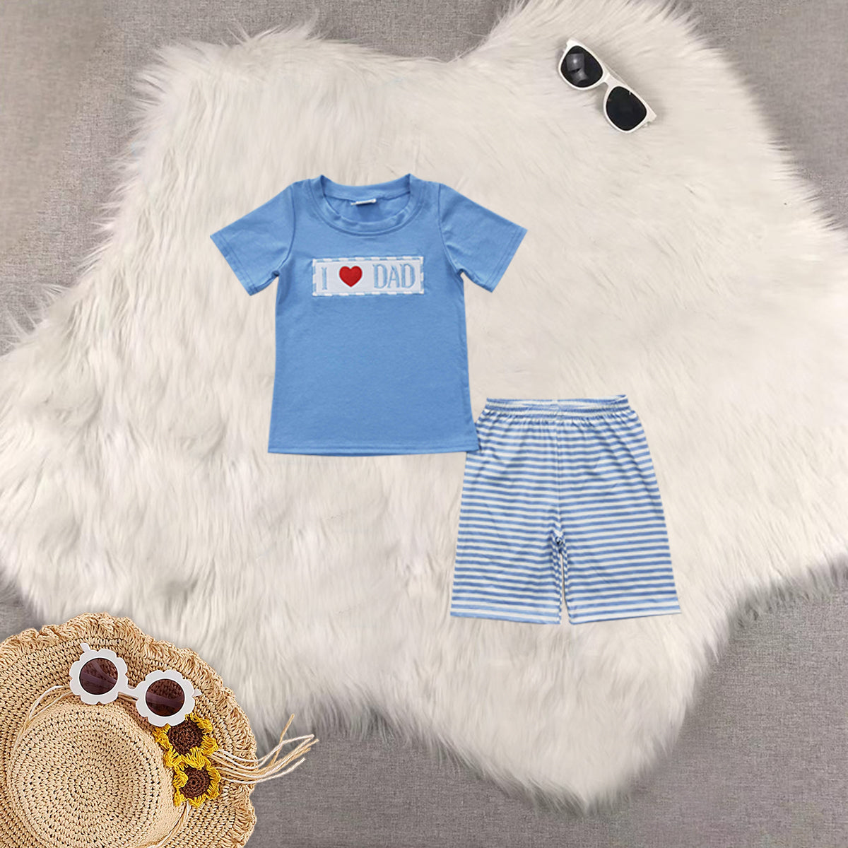 RTS Boys and girls embroidery mom Short Sleeve Shorts sets dress romper