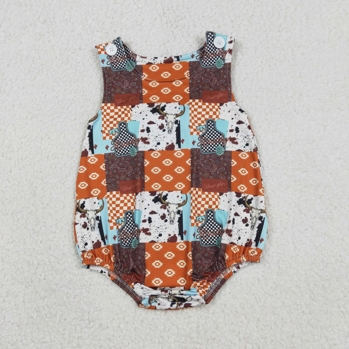 RTS NO MOQ（In Stock ) SR3773 Geometric Mountain Bull Head Check Vest Onesie
