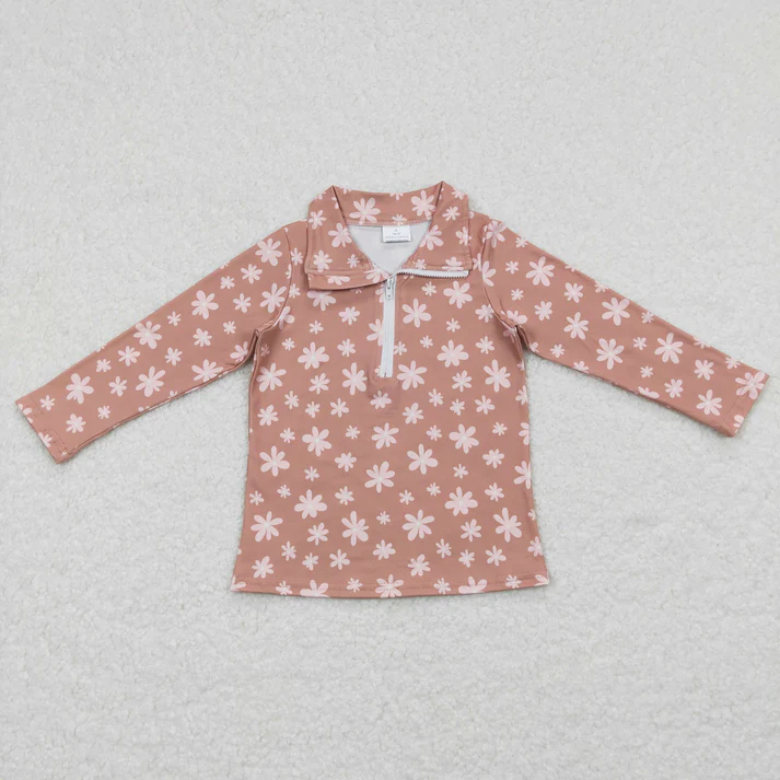 RTS NO MOQ Sibling baby girl clothes leopard floral zipper long-sleeved tops