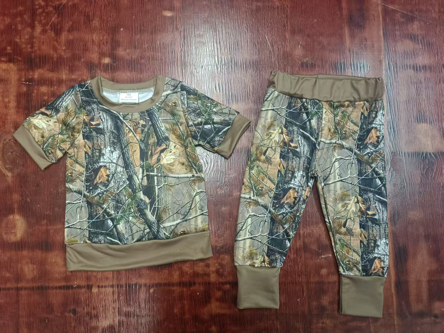 Custom moq 3 eta 6-7weeks baby boy clothes camouflage branches short sleeve Pants Suit
